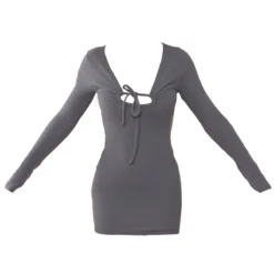 Robe Moulante Texturée Froncée Gris Anthracite à Manches Longues Et Liens Noués -Jolie Vêtue Soldes Magasin d214ea41a31770fd5f682b6d9e821b0c5de110a2 cnc7758 5