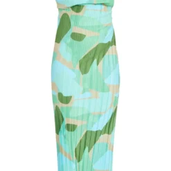 Plus Robe Longue Plissée Verte Imprimé Abstrait à Bretelles -Jolie Vêtue Soldes Magasin d21fbedd768fa2576862a6243db43833452fe2bf cne5090 5