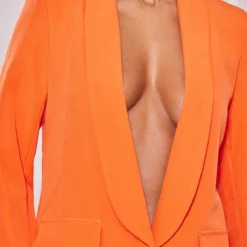 Robe Blazer Décolletée Orange à Détail Poches -Jolie Vêtue Soldes Magasin d23d39b10f88f00731e13fd48d8c1f36941fc43d cne1555 4