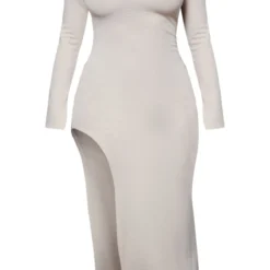 Shape Robe Longue Fendue Texturée Avoine à Col Montant -Jolie Vêtue Soldes Magasin d24b805baa3abaab67d72a1e56c039480c0f238f cnc1685 5