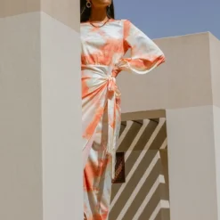 Robe Longue Portefeuille Nouée Orange Imprimé Aquarelle à Franges -Jolie Vêtue Soldes Magasin d24d866b983611d7bc7c5f541215a9d22038cba4 cmq5750 3