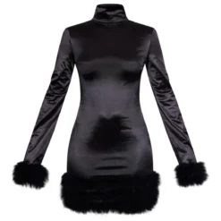 Robe Moulante Satinée Noire à Col Montant Et Bordures En Plumes -Jolie Vêtue Soldes Magasin d251ef0b09980774a1ff07bd0b322f002edc2619 cnb1935 5