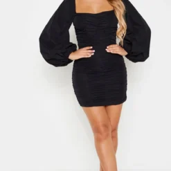 Robe Moulante Noire à Manches Ballon Froncées -Jolie Vêtue Soldes Magasin d29be0e802a7a663e2050dc9715d41a1d2e0d01e cmf8652 4