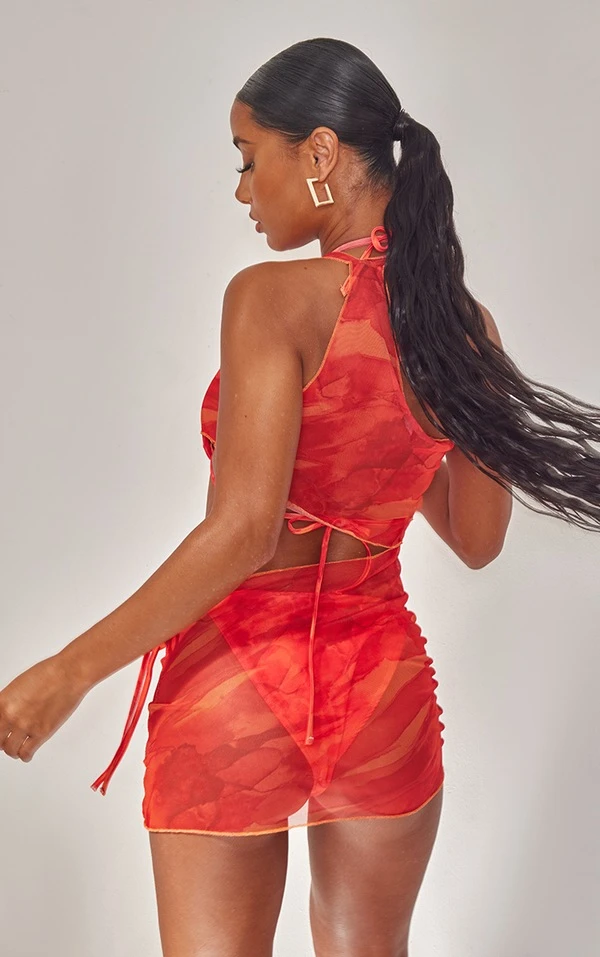 Mini Robe De Plage En Mesh Orange Vif Javélisé à Découpes 4 Mini Robe De Plage En Mesh Orange Vif Javélisé à Découpes – Image 2