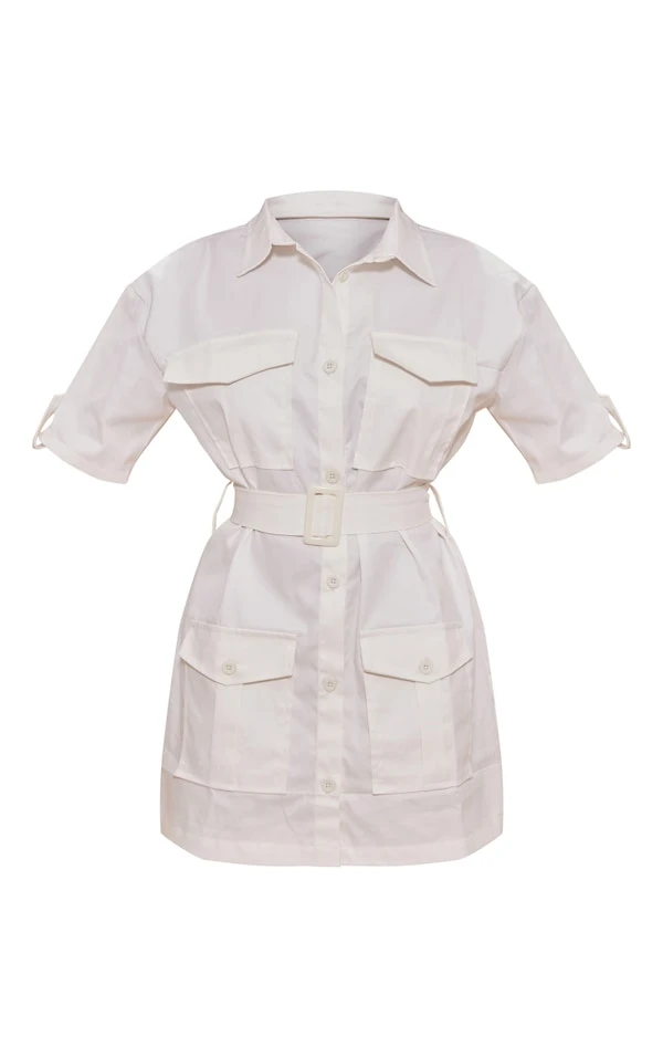 Robe Chemise Cargo écrue Ceinturée à Manches 7 Robe Chemise Cargo écrue Ceinturée à Manches – Image 5