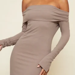 Robe Longue Repliée Taupe à Manches Froncées -Jolie Vêtue Soldes Magasin d2ea425b738e7ca1059a215e9400e10ed6c0d65d cnd0008 4