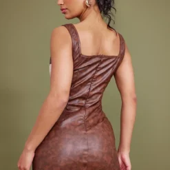 Robe Moulante En Similicuir Marron à Parties Contrastantes -Jolie Vêtue Soldes Magasin d2efbfc76aa963b1f8a9be5bb9ed14f8c7c96529 cnc8302 2