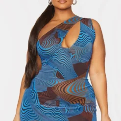 Plus Robe Moulante En Mesh Bleu Imprimé Contours à épaule Unique -Jolie Vêtue Soldes Magasin d2fd5cbb4c2ecf9b3b48da9ed5a65d20759306a7 cmu9363 4