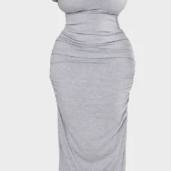 Plus Robe Longue Gris Chiné à épaulettes Froncée Sur Le Côté -Jolie Vêtue Soldes Magasin d35d62774df1570b62be3b0ede05d5a9f0ddb367 cnc5214 5