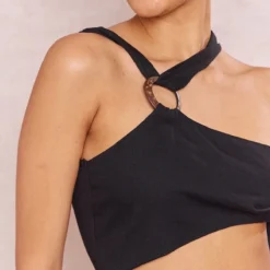 Robe Moulante Découpée Noire Effet Lin à Anneau En Bois Et Dos Nu -Jolie Vêtue Soldes Magasin d39e77418fd48d34eb0377b38159502bc3a1fc1c cne1364 4