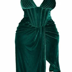 Robe Moulante En Velours Vert émeraude Décolletée à Détail Corset -Jolie Vêtue Soldes Magasin d3c500f937dfe34bdb7e2932573af3e399ce3091 cna8365 5