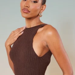 Robe Longue En Maille Tricot Marron Chocolat à Dos Nageur échancré -Jolie Vêtue Soldes Magasin d3d781b9b30711301a553fa676998db880b1fc37 cnc2780 5