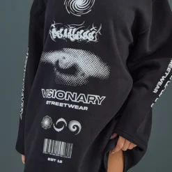 Robe Pull Noire Oversize à Col Rond Et Slogan Fearless -Jolie Vêtue Soldes Magasin d3dd5a87e15ae543aaeb637ccee1b40e51cd86ba cnc6646 1