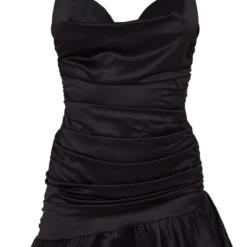 Robe Moulante à Bretelles Noire Satinée à Col Bénitier Et Ourlet Volanté -Jolie Vêtue Soldes Magasin d3f90e6c31a80a63d6084195e8d60dd2b26ef716 cnd0365 5