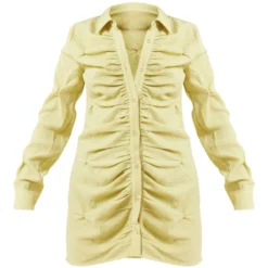 Robe Chemise Vert Olive Texturée Froncée à Boutons -Jolie Vêtue Soldes Magasin d41be67e20ca3f0718c94a01c0c6536bcf02a742 cne1424 5