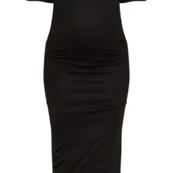 Maternité Robe De Grossesse Mi-longue Noire à Col Bardot Et Ourlet Volanté -Jolie Vêtue Soldes Magasin d44742cefdea98fa013ff171b38d31fca93bb6ff cmz9779 5