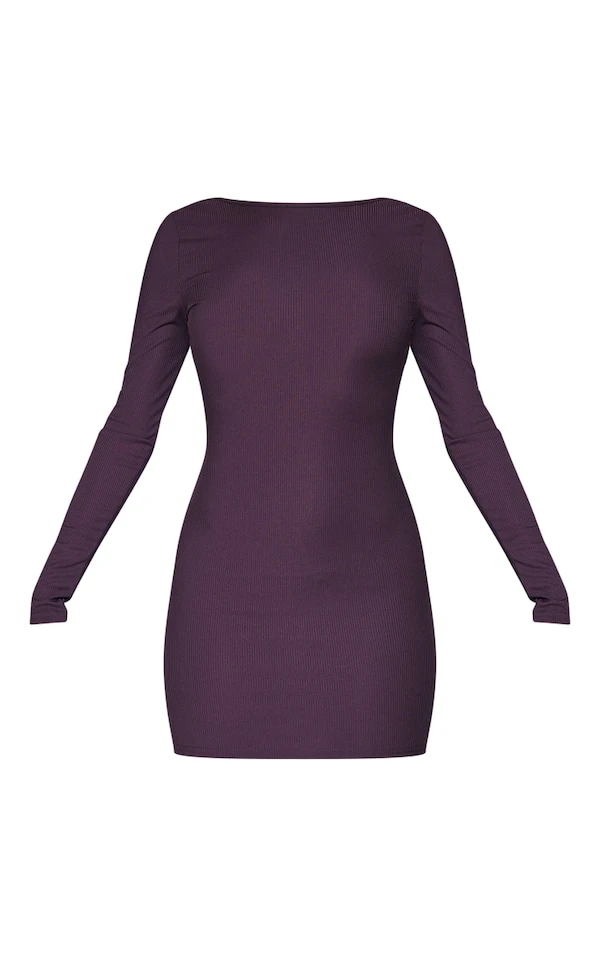 Robe Moulante Côtelée Chocolat à Manches Longues Et Dos Noué 7 Robe Moulante Côtelée Chocolat à Manches Longues Et Dos Noué – Image 5