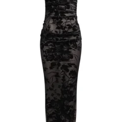 Robe Longue Fleurie Noire Floquée Transparente Froncée à Bretelles Et Dos Nu -Jolie Vêtue Soldes Magasin d4da9d1a4d59b0da75aa8cc239b3c80be28c7a0c cnd5825 5