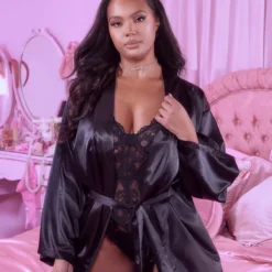 Robe De Chambre Satinée Noire