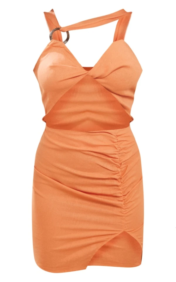 Robe Moulante Découpée Pêche Effet Lin à Anneau En Bois Et Dos Nu 7 Robe Moulante Découpée Pêche Effet Lin à Anneau En Bois Et Dos Nu – Image 5