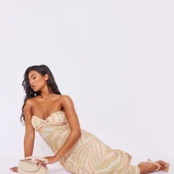 Robe Bustier Longue Plissée Beige Imprimé Zèbre à Torsade -Jolie Vêtue Soldes Magasin d569701069057a35e923fe94c686ca9d7e6fed98 cne2943 3