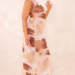 Plus Robe Longue En Mesh Crème Imprimé à Détail Volants -Jolie Vêtue Soldes Magasin d57cb3c6b67546ae275d5b34a7375ba74aa80ab6 cne4138 3