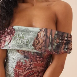 Robe Moulante à Imprimé Rennaissance Multicolore Et Col Bardot -Jolie Vêtue Soldes Magasin d580562b11e84cdad401a12cb1acbc3cd8a54a0d cnd5821 4