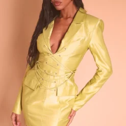 Robe Blazer Chartreuse à Col Et Lacets Devant