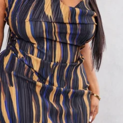 Plus Robe Moulante Plissée Marron à Imprimé Zèbre Et Col Bénitier -Jolie Vêtue Soldes Magasin d5ae39edffff31438366743b8c6744147927f1c4 cnc9752 4