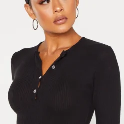 Robe Mi-longue Noire En Maille Côtelée Brossée à Boutons Devant -Jolie Vêtue Soldes Magasin d5ef7cfd2a0412f1c8a24ef42bb970f16b5929db cmd8662 5