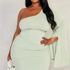 Plus Robe Asymétrique Moulante Crêpée Vert Sauge -Jolie Vêtue Soldes Magasin d5fe4f5296cc64f07c446de60483d2ed6376c7ed cnd4975 3