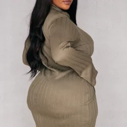 Plus Robe Moulante Côtelée Kaki à Col Montant -Jolie Vêtue Soldes Magasin d60c18ab4433f381d9ca96781f1dd9b4d0c4ab17 cnd4821 2