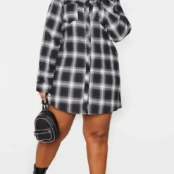 Plus Robe Chemise Oversize à Carreaux Noire -Jolie Vêtue Soldes Magasin d639a4737030dfccedd3b08cbe630257cd256467 cmh0352 3