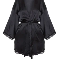 Robe De Chambre Satinée Noire à Détail Dentelle -Jolie Vêtue Soldes Magasin d6538f309482be32bf3d3039f760c2c581306619 CMF3290 3
