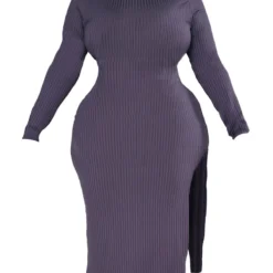 Plus Robe Mi-longue Gris Anthracite Côtelée Fendue Sur Le Côté -Jolie Vêtue Soldes Magasin d68dd96c794bd909ebf4a8eb4445423d1864f3da cnc5227 5