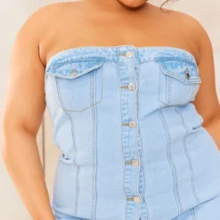 Plus Robe Moulante En Jean Bleu Clair Délavé Style Corset à Boutons -Jolie Vêtue Soldes Magasin d6e73c1bdc26dc89f3dc17295789e7012d21c36f cnd2848 4