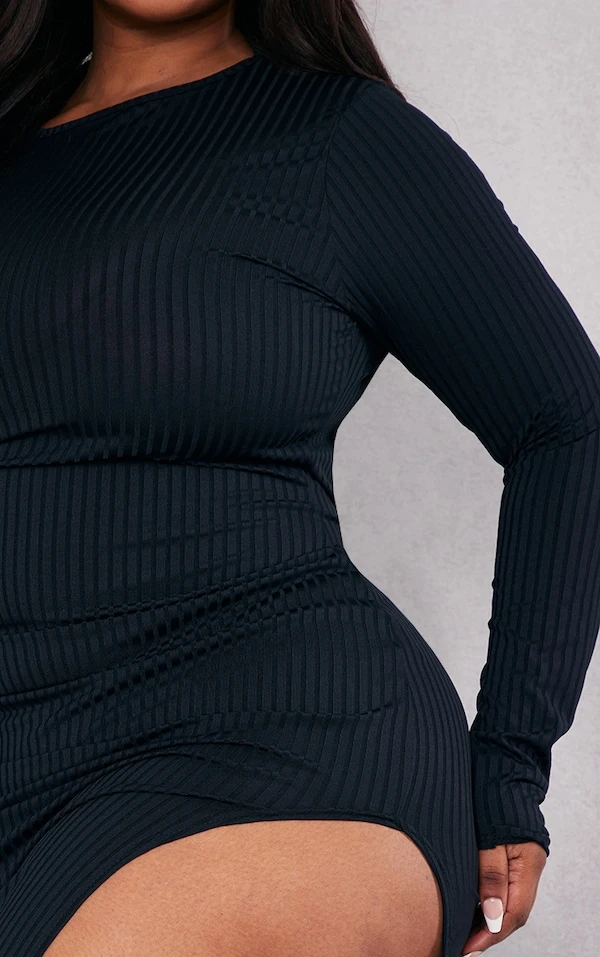 Plus Robe Mi-longue Noire Côtelée Fendue Sur Le Côté 6 Plus Robe Mi-longue Noire Côtelée Fendue Sur Le Côté – Image 4