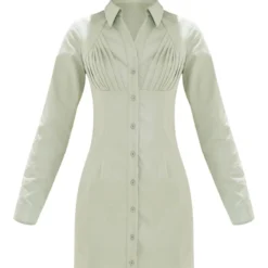 Robe Chemise Vert Sauge à Buste Plissé -Jolie Vêtue Soldes Magasin d7aa6df94a03d6c44c71c53a3910e3dd94db36e0 cnd4045 5