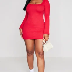 Shape Robe Moulante Rouge Texturée à Col Carré Et Manches Longues -Jolie Vêtue Soldes Magasin d7ce52b33ad73df41b01503e9fbd398e8c5c1f92 cnd0578 3