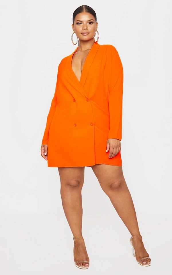 Plus Robe Blazer Orange Oversize à Double Boutonnière 3 Plus Robe Blazer Orange Oversize à Double Boutonnière