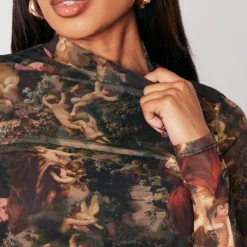 Shape Robe Moulante En Mesh Marron Imprimé Renaissance à Col Montant -Jolie Vêtue Soldes Magasin d82a2c54ffcc1dfb0e5386da198f2364c20ea9a2 cmy1054 4