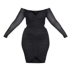 Plus Robe Mi-longue Noire Froncée à Manches En Mesh -Jolie Vêtue Soldes Magasin d835b99369225c8b6e8514f832f7ebe42524066e cme0480 6