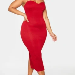 Plus Robe Mi-longue Côtelée Froncée Rouge à Bonnets -Jolie Vêtue Soldes Magasin d841e3701ef7aaa4978057dcda0af35939d64c67 cmo4134 3