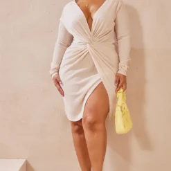 Plus Robe Texturée Gris Pierre à Devant Portefeuille -Jolie Vêtue Soldes Magasin d86e69f40fe1f702af17d9908be7e341b506a3cb cmy4258 4