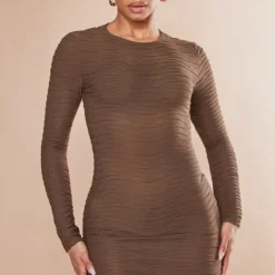 Robe Moulante Texturée Espresso à Manches Longues Et Col Ras -Jolie Vêtue Soldes Magasin d89399870bc6bfcb2441e61200d7f79ff9532641 cnb9615 3