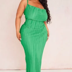 Plus Robe Mi-longue Verte Imprimé Abstrait à Bretelles Et Jupe Plissée -Jolie Vêtue Soldes Magasin d90018961be07cbc0f242c95166384276863fb2c cne5245 3