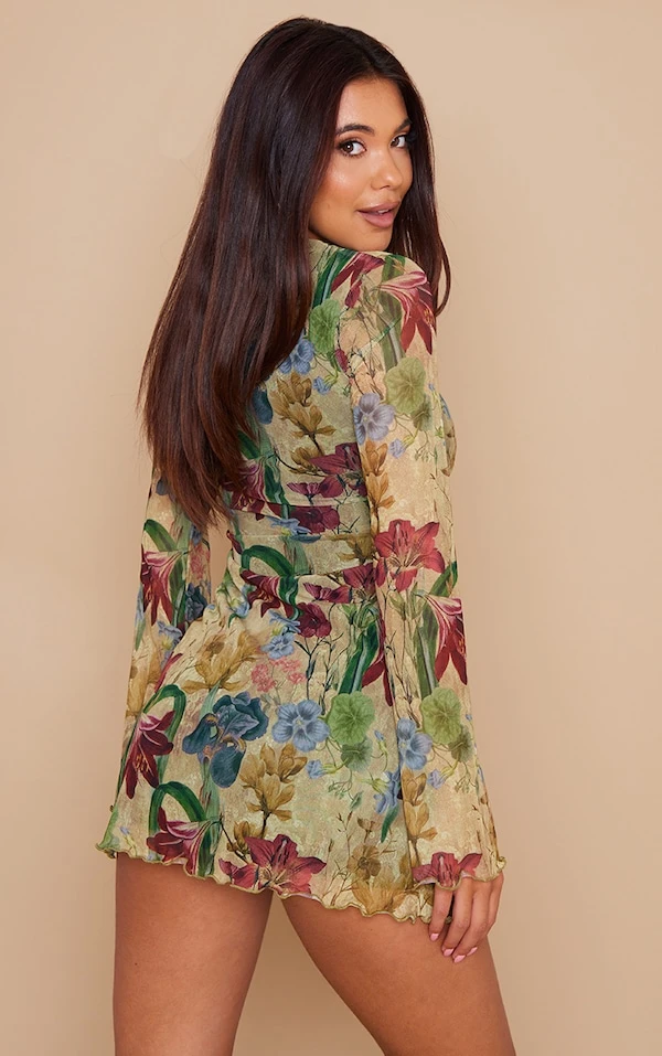 Robe Droite En Mesh Gris Pierre Fleuri à Détail Buste 5 Robe Droite En Mesh Gris Pierre Fleuri à Détail Buste – Image 3