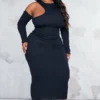 Plus Robe Mi-longue Côtelée Noire à Col Asymétrique Et épaules Dénudées -Jolie Vêtue Soldes Magasin d954fe1936175484fd567cc0c624785ff7b11316 cnc2217 1
