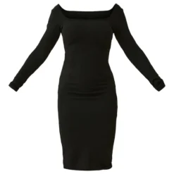 Robe Mi-longue Noire Côtelée à Parties Contrastantes Dans Le Dos -Jolie Vêtue Soldes Magasin d9b04442e92e80ec38a1b71bf90563c7fb3e95ac cnc2914 5