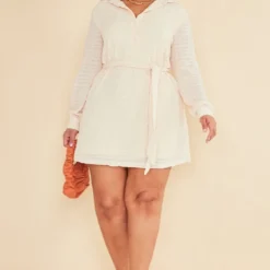 Plus Robe Chemise Texturée Taupe à Nouer Sur La Taille